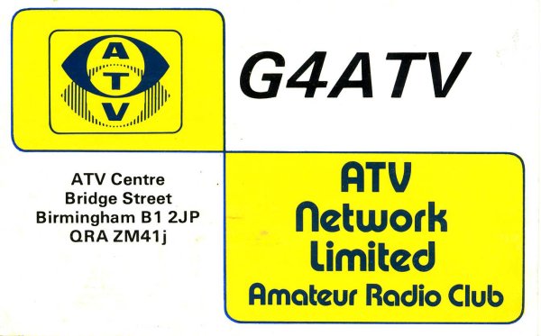Front of ATV's QSL cardQSL cards are exchanged by amateur radio users who have picked up a transmission from each another.